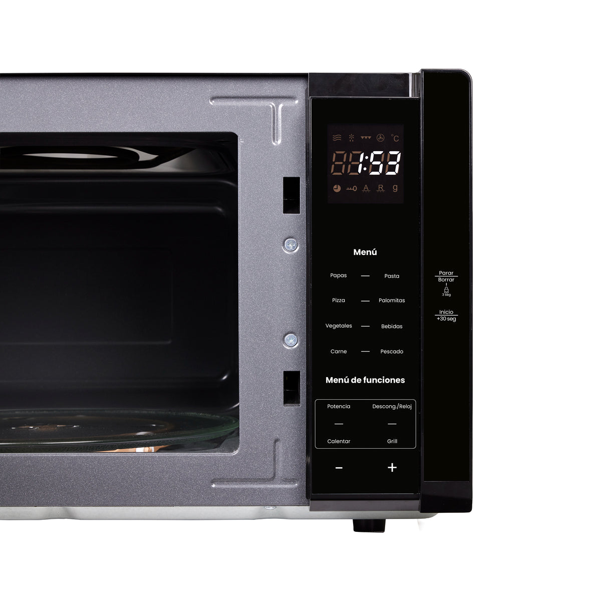 Horno Microondas Haceb Negro 48x29cm de 25 Litros 120 Voltios con Ocho Funciones Preconfiguradas y con Grill