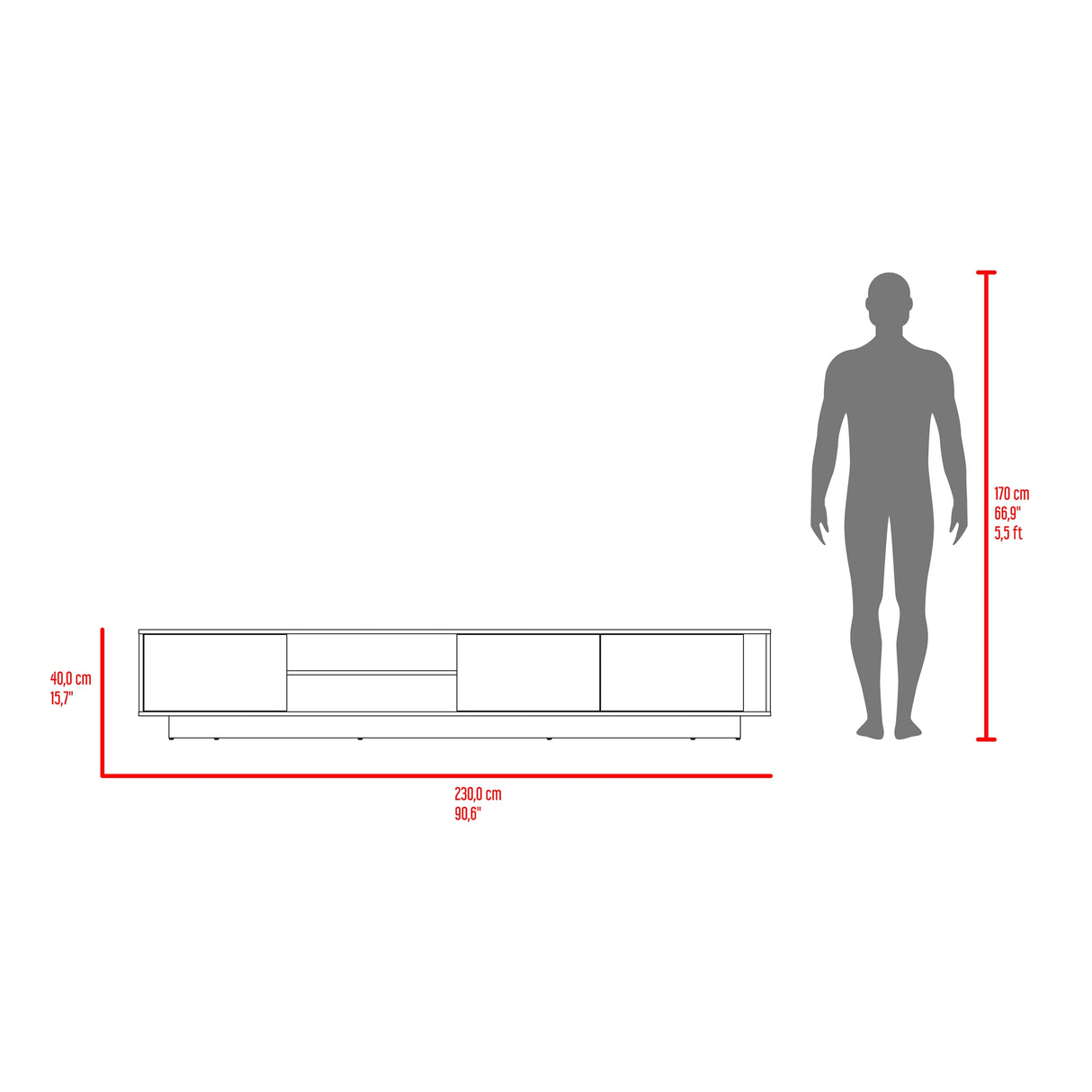 Rack de TV Maldivas Avellana y Wengue 230x40cm para TV Hasta 85" Pulgadas con Dos Compartimientos