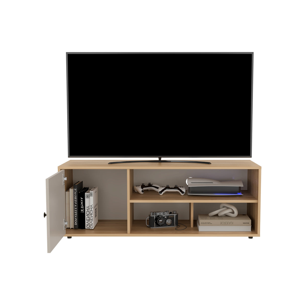 Rack de TV Noah Fresno Europeo y Capri 120x44cm para TV Hasta 50" Pulgadas con Tres Compartimientos y con Ranura para Cables