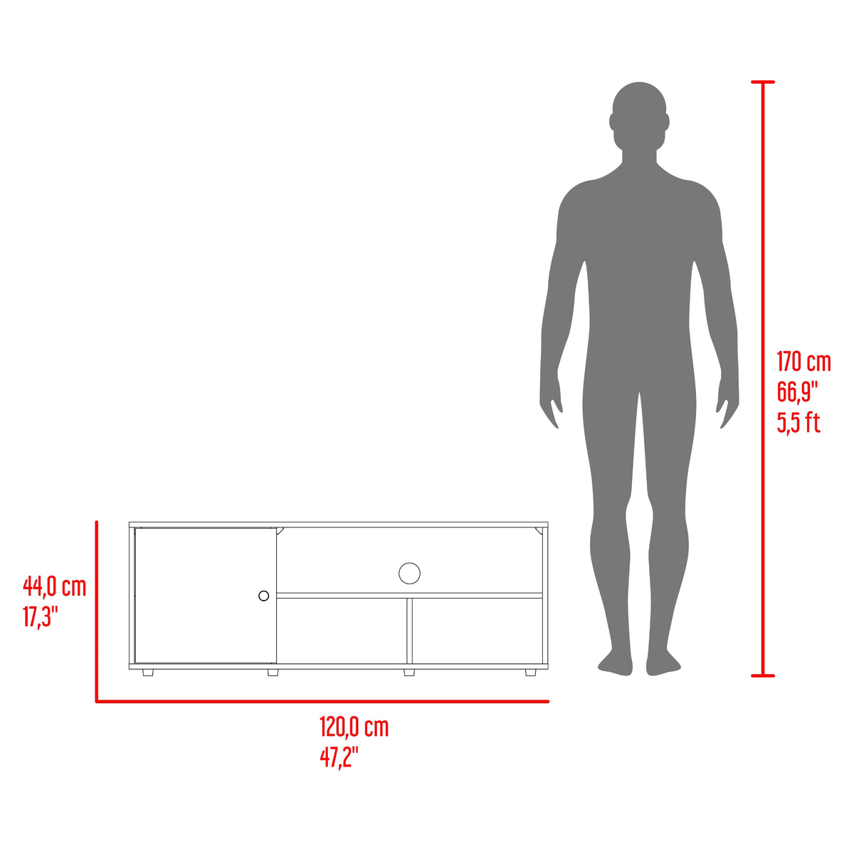 Rack de TV Noah Fresno Europeo y Capri 120x44cm para TV Hasta 50" Pulgadas con Tres Compartimientos y con Ranura para Cables