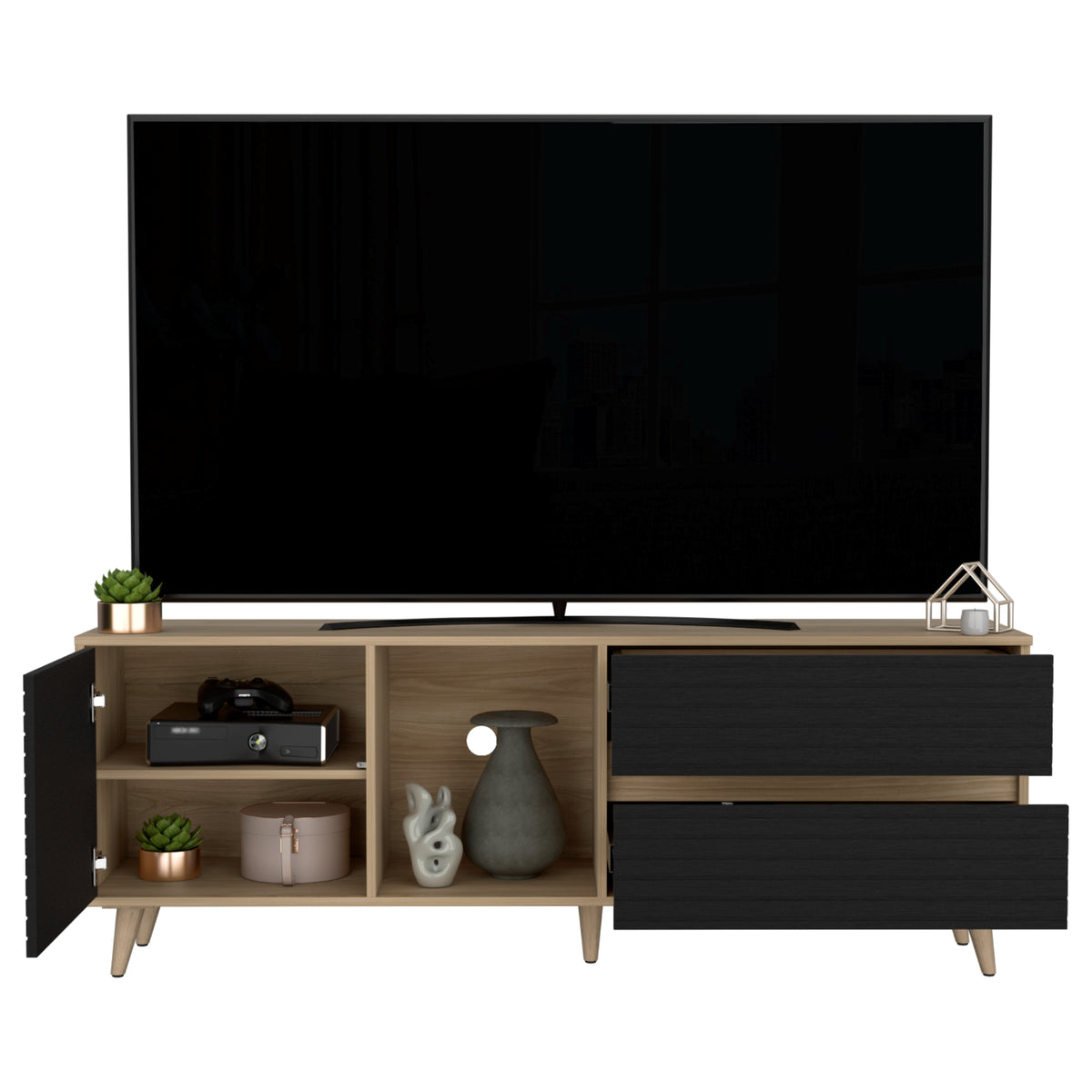 Rack de TV Salem Fresno Europeo y Wengue 158.4x58.4cm para TV Hasta 65" Pulgadas con Dos Cajones y con Ranura para Cables