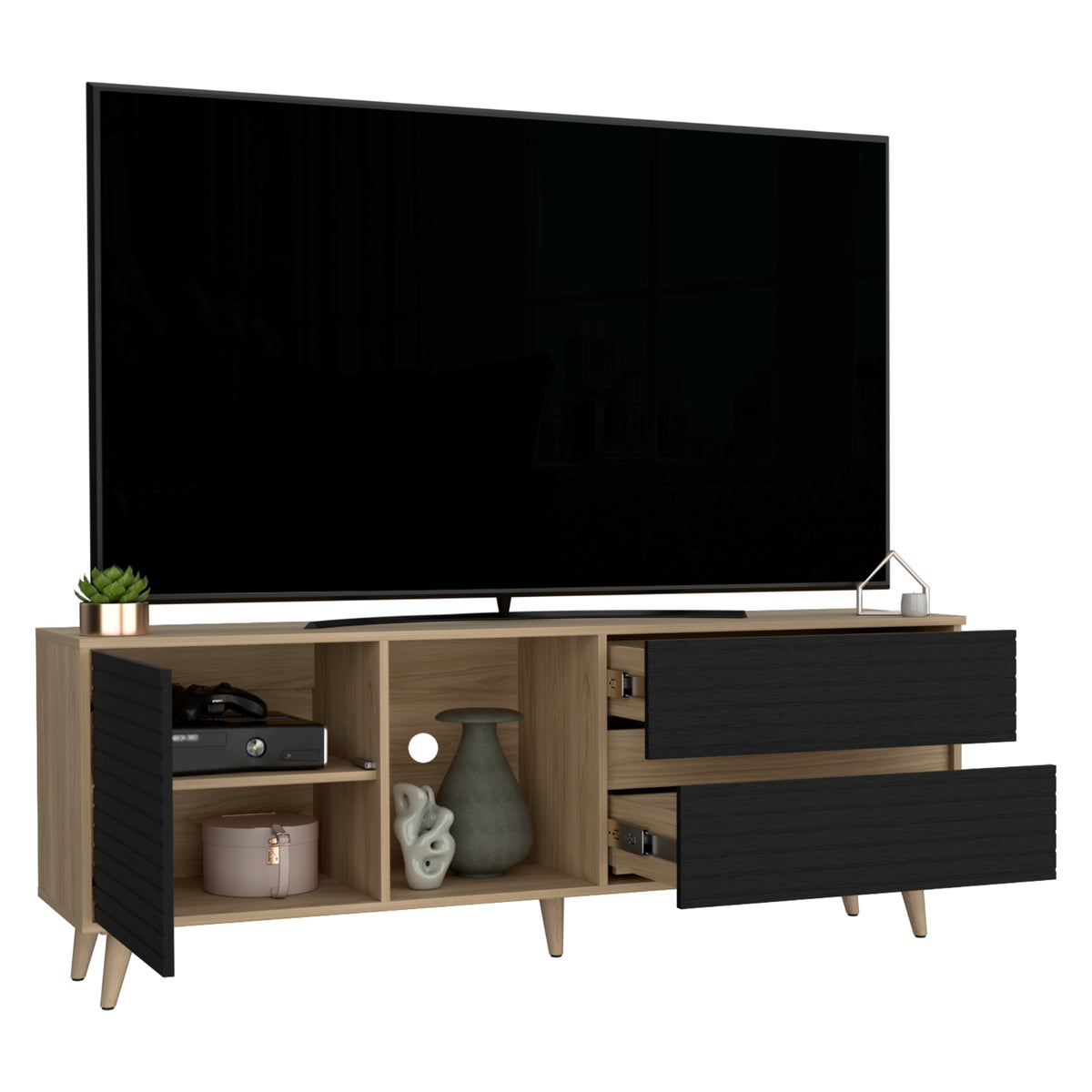 Rack de TV Salem Fresno Europeo y Wengue 158.4x58.4cm para TV Hasta 65" Pulgadas con Dos Cajones y con Ranura para Cables