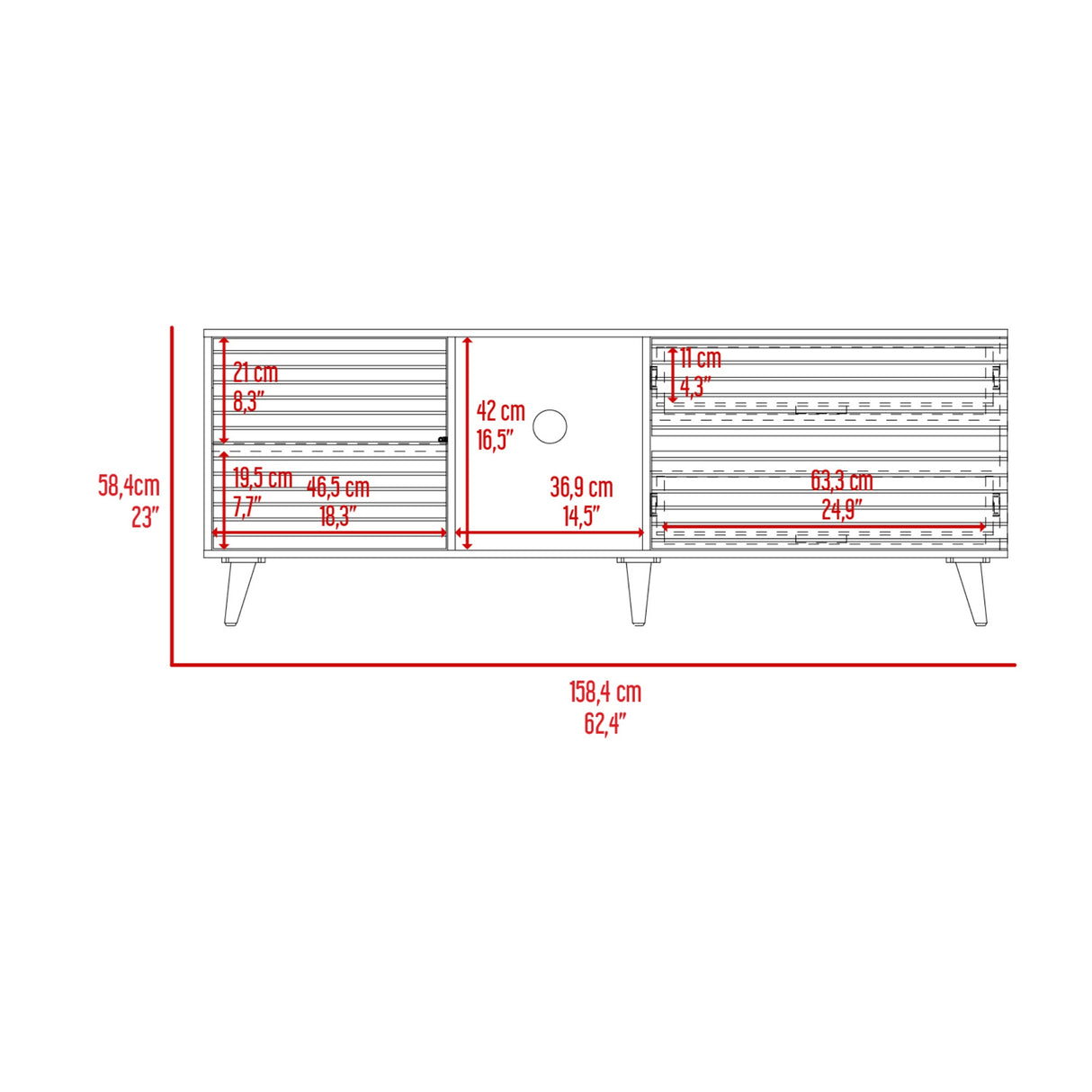 Rack de TV Salem Fresno Europeo y Wengue 158.4x58.4cm para TV Hasta 65" Pulgadas con Dos Cajones y con Ranura para Cables