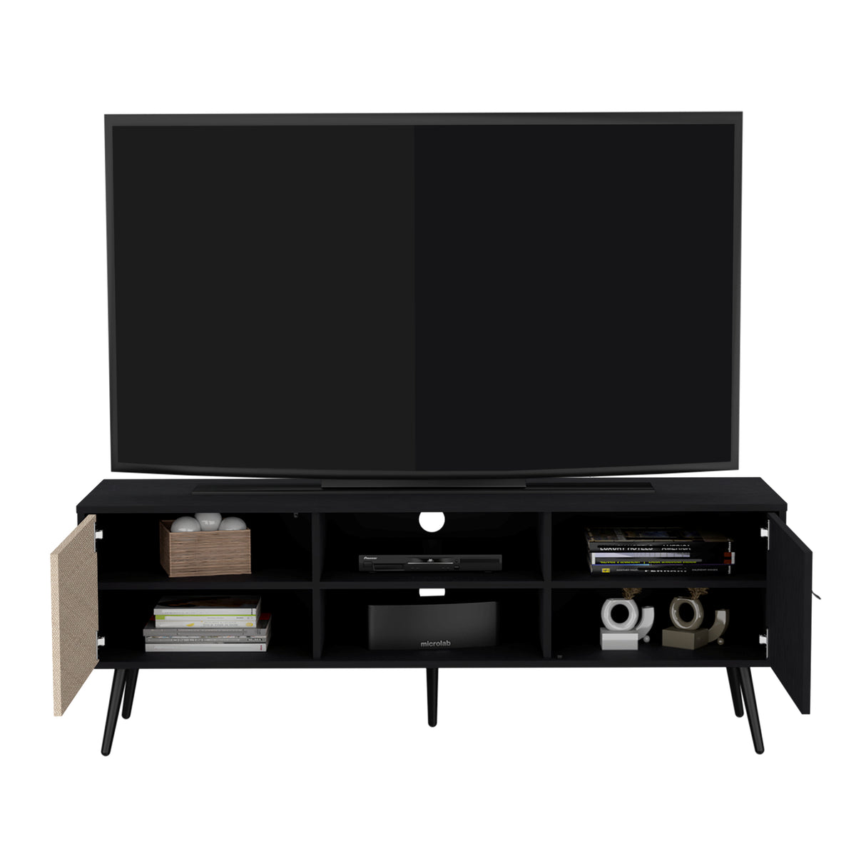 Rack de TV Funes Wengue 150x55cm para TV Hasta 65" Pulgadas con Dos Compartimientos y con Ranura para Cables