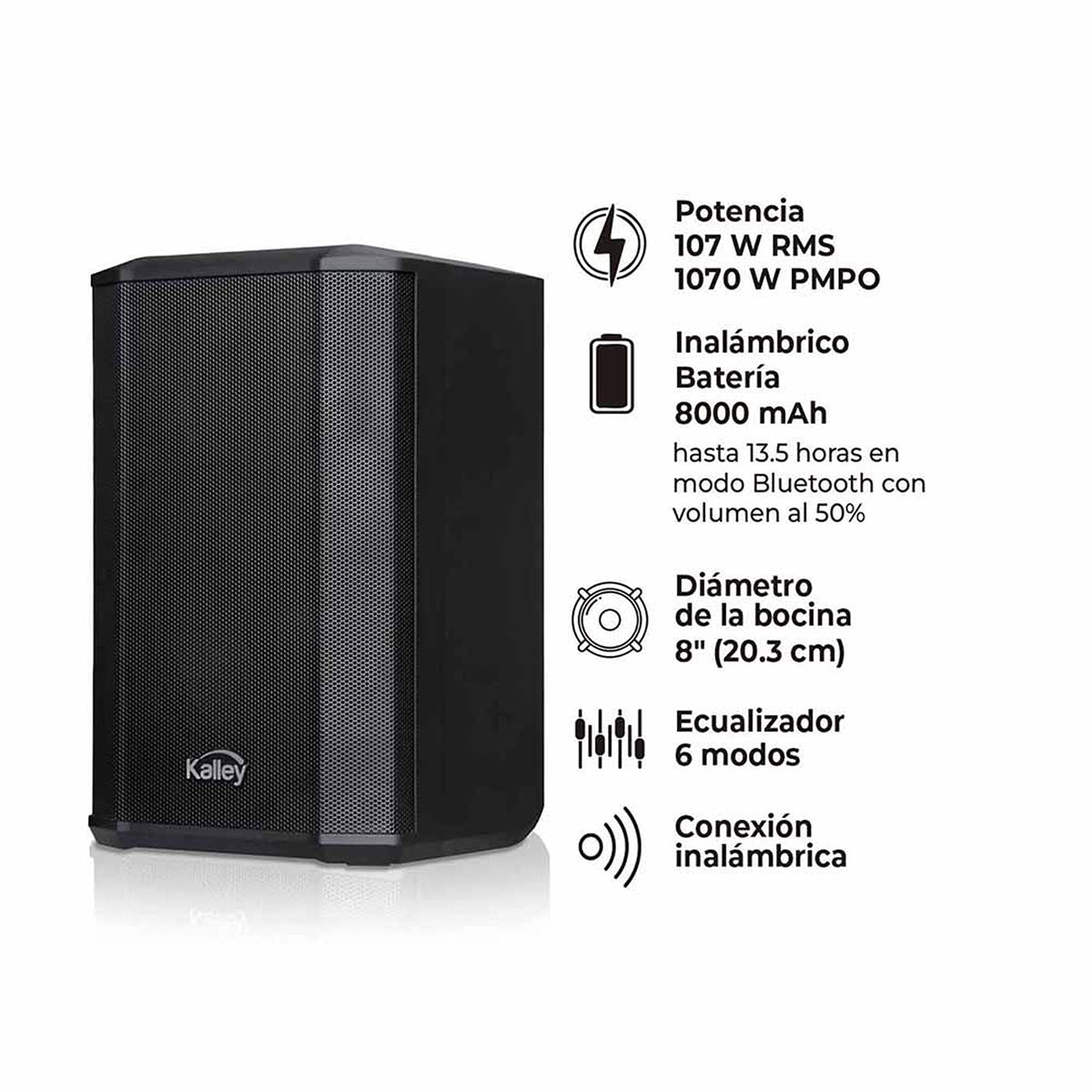 Parlante Kalley Negro Mate 40.8x31cm Portátil con Control Remoto