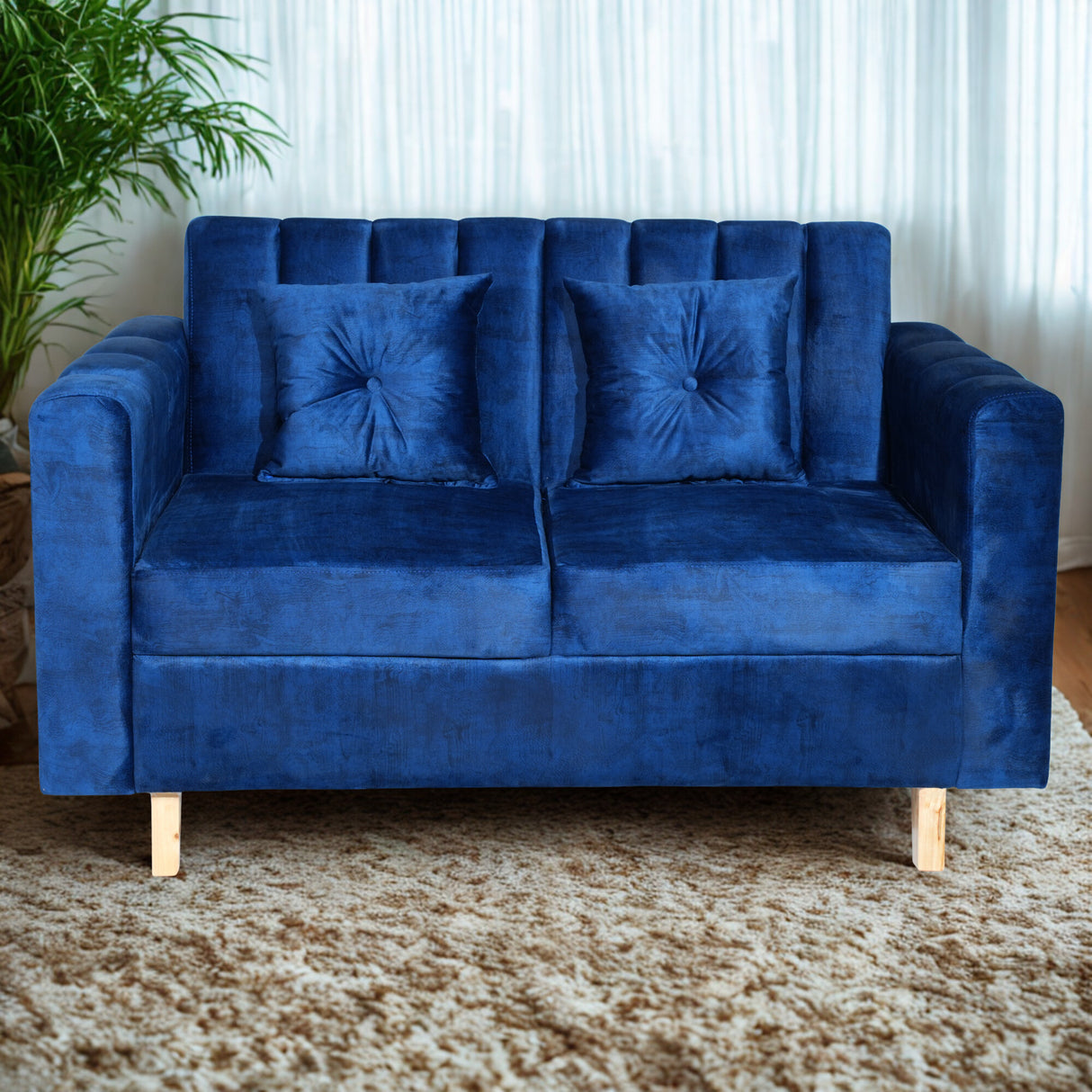 Sofá Sevilla Azul 80x80cm de Dos Puestos Antifluido con Apoya Brazos