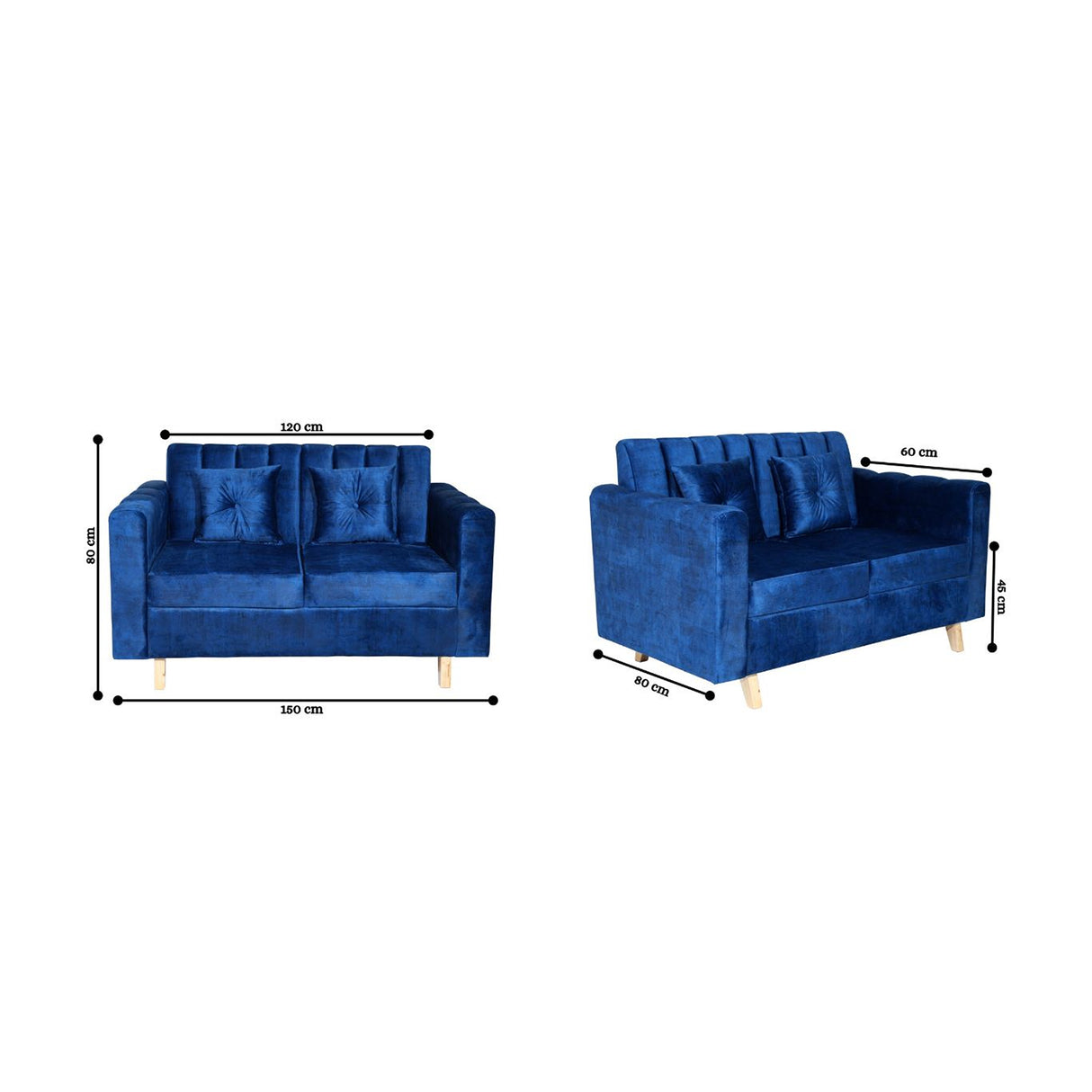 Sofá Sevilla Azul 80x80cm de Dos Puestos Antifluido con Apoya Brazos