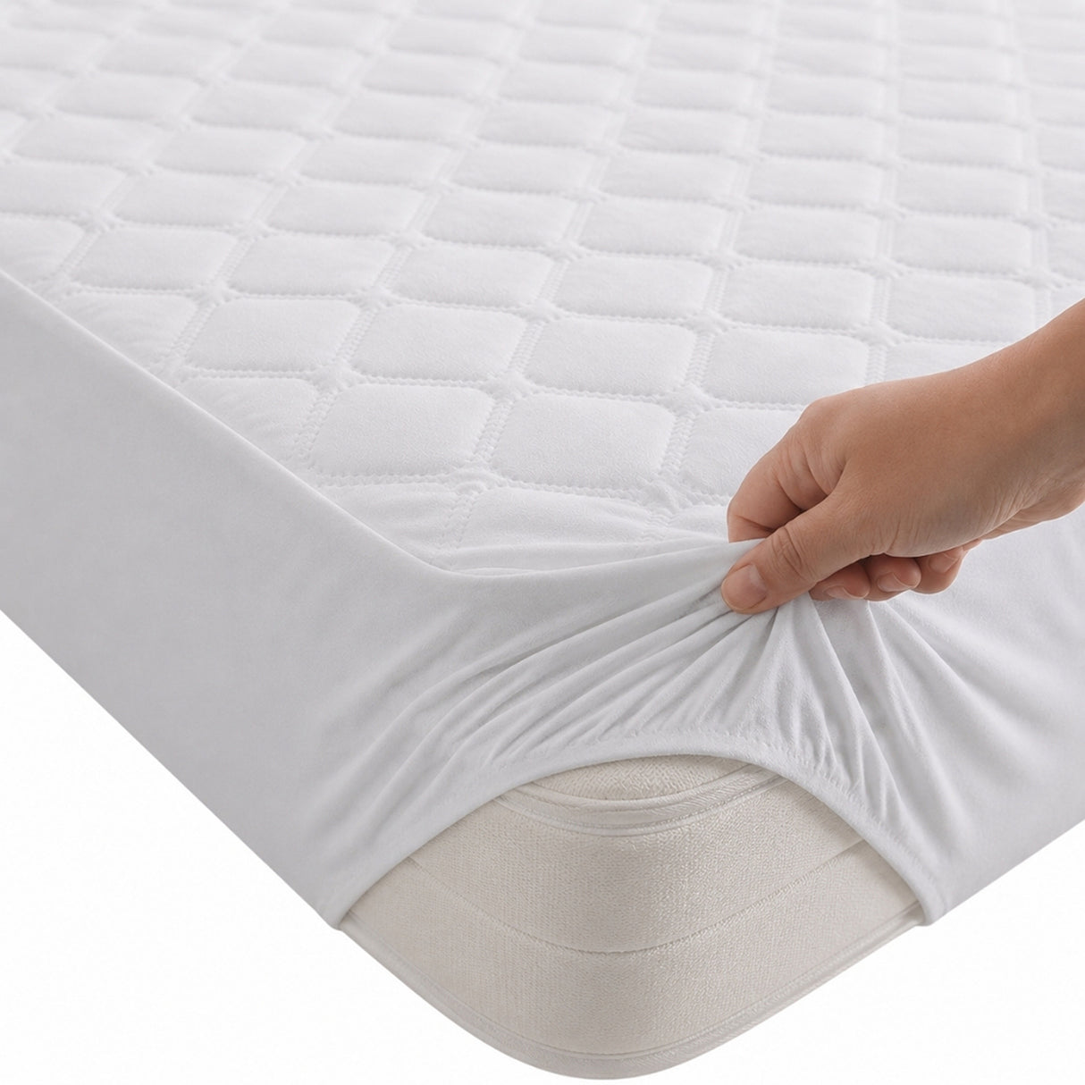 Protector de Colchón Transpirable Blanco para Colchón Sencillo 100 X 190 Cm Acolchado 300 Hilos