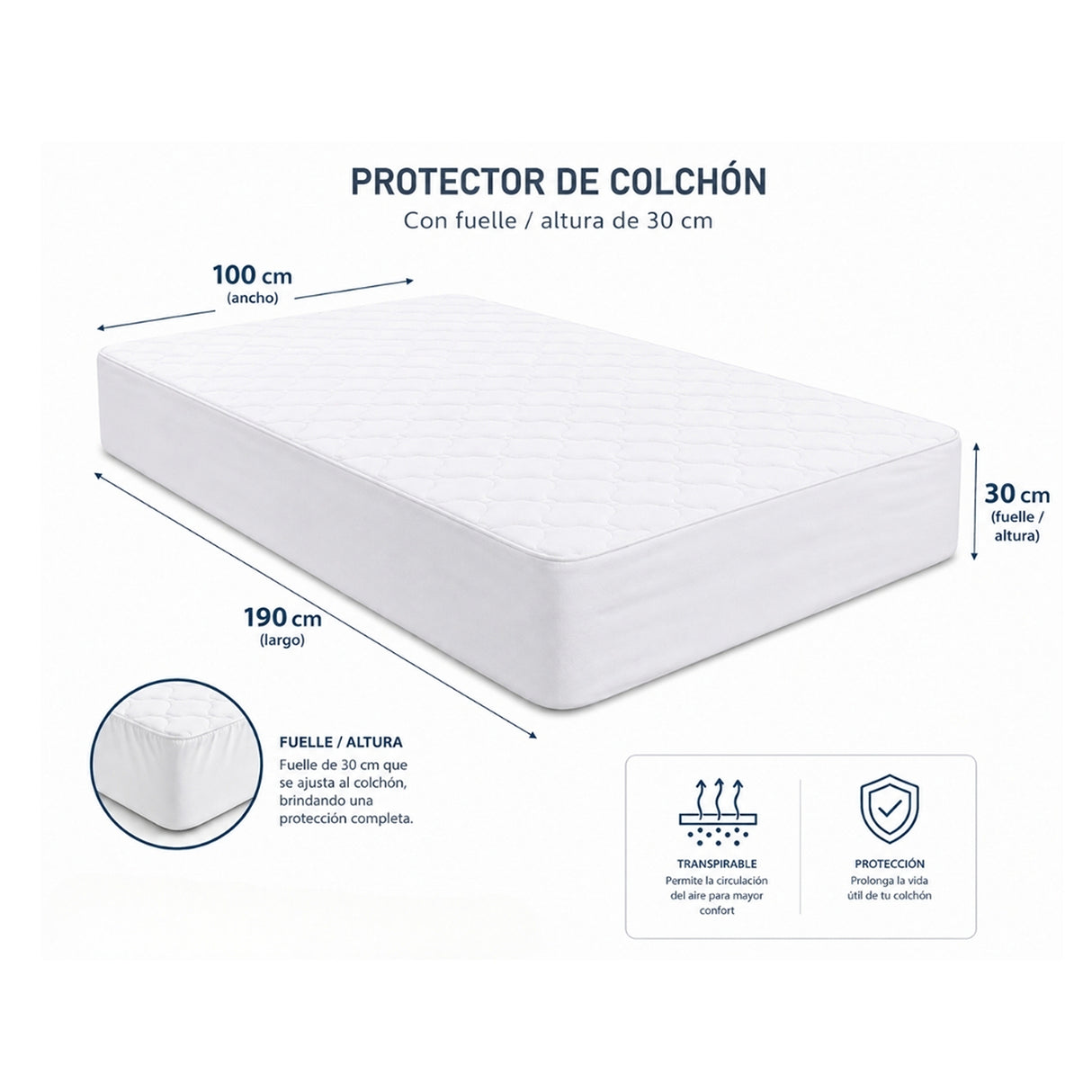 Protector de Colchón Transpirable Rojo para Colchón Sencillo 100 X 190 Cm Acolchado 300 Hilos