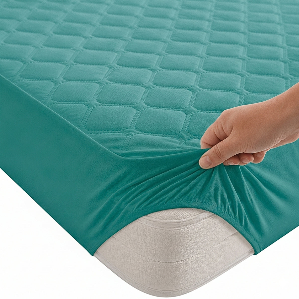 Protector de Colchón Transpirable Turquesa para Colchón Queen 160 X 190 Cm Acolchado 300 Hilos