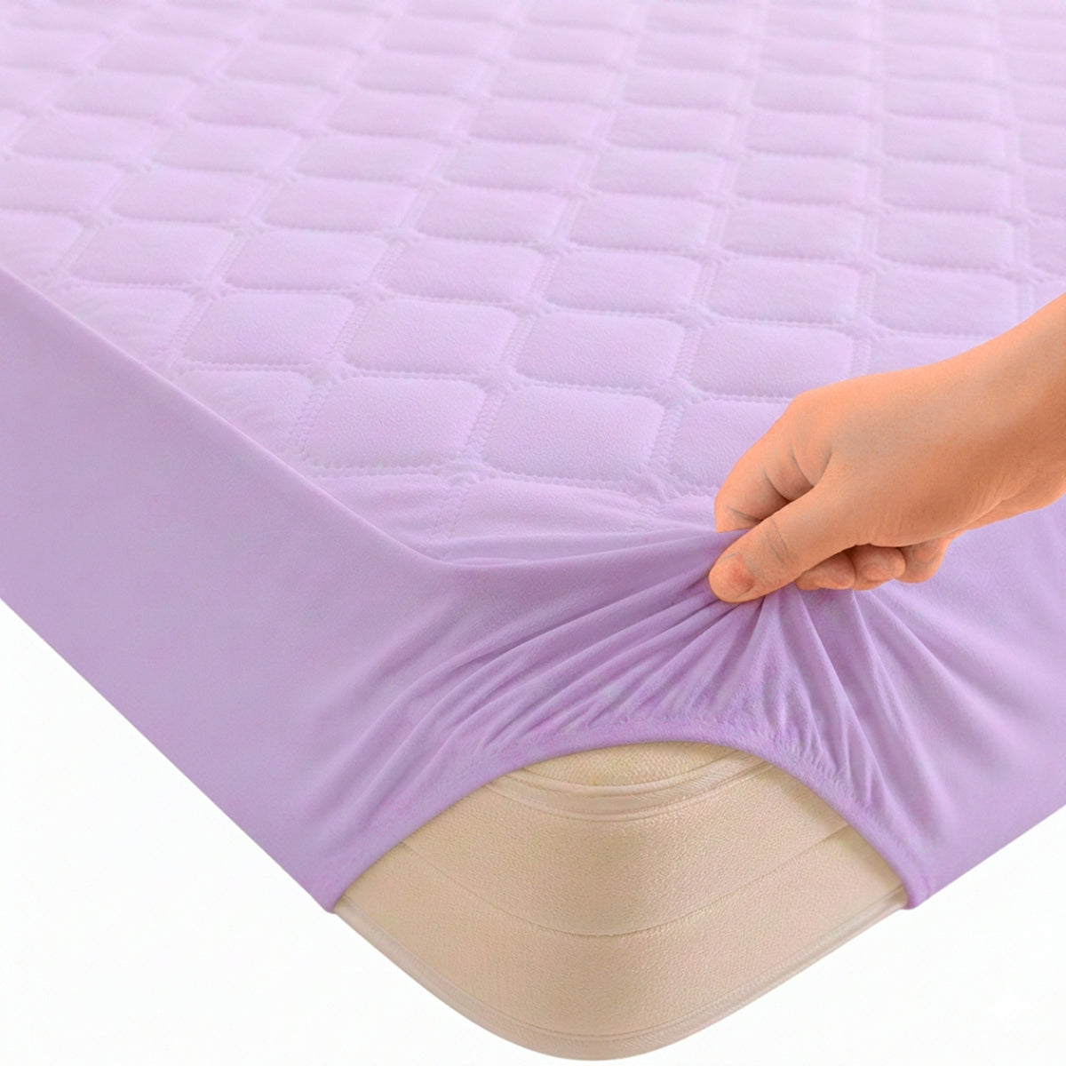 Protector de Colchón Transpirable Lila para Colchón King 200 X 200 Cm Acolchado 300 Hilos