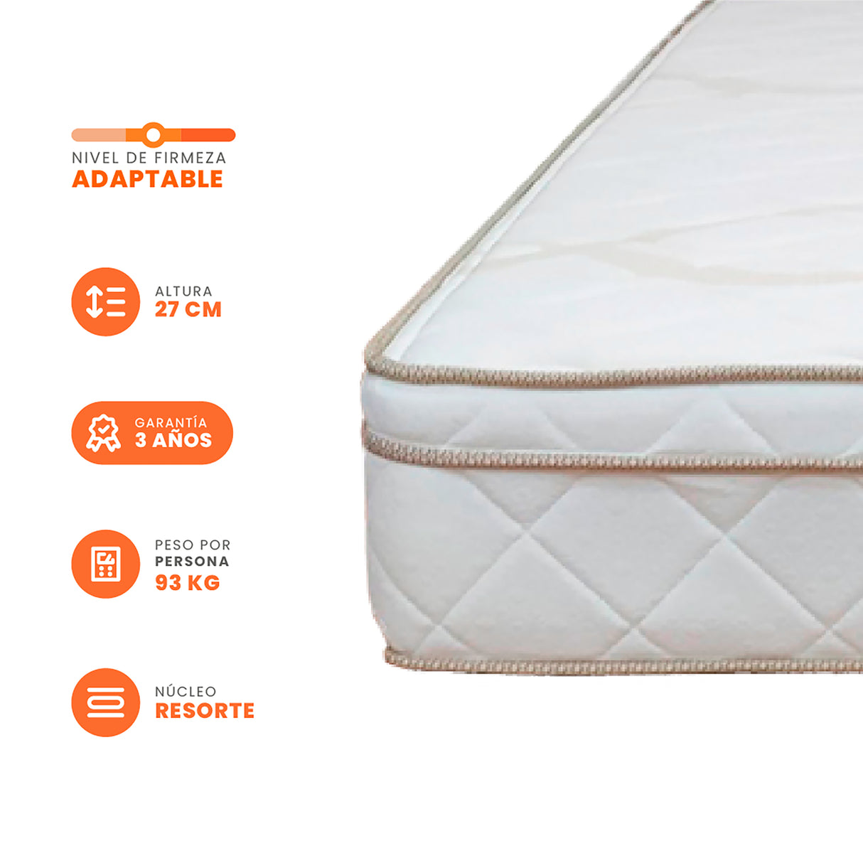 Colchón Prana Blanco y Beige Sencillo 100 X 190 Cm Medio Suave Hipoalergénico