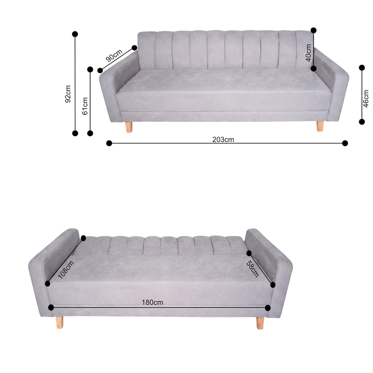 Sofá Cama Salamanca Plata 108x92cm de Tres Puestos Reclinable Antifluido con Apoya brazos