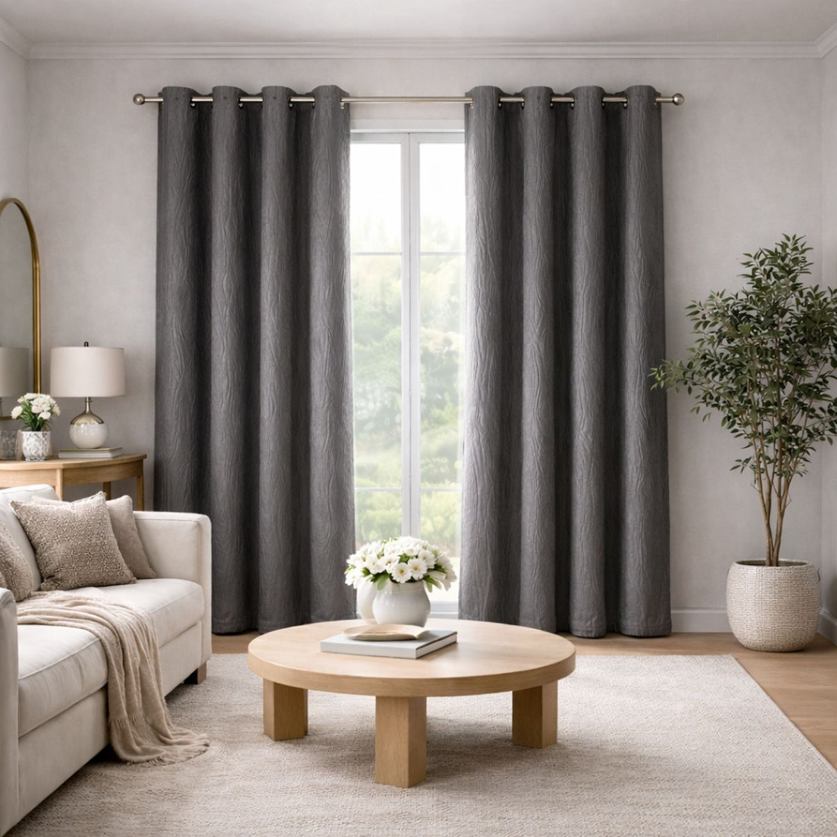 Cortina Blackout Jacquard Gris 300x230cm Fondo Entero