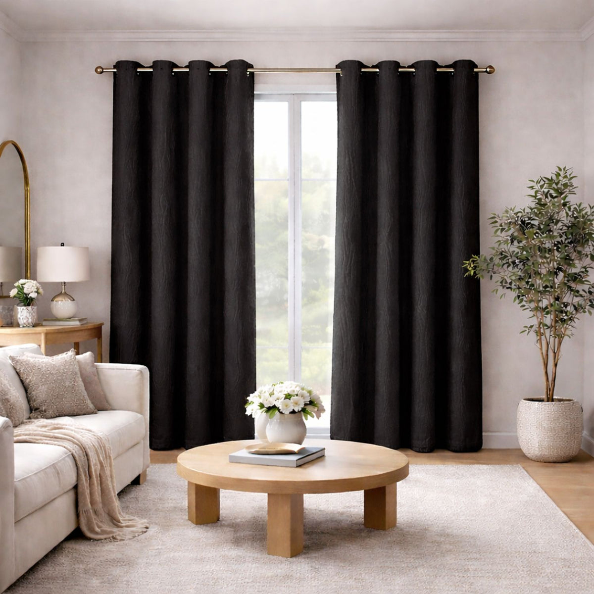 Cortina Blackout Jacquard Negro 300x230cm Fondo Entero