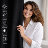 Cortina Blackout Jacquard Negro 300x230cm Fondo Entero