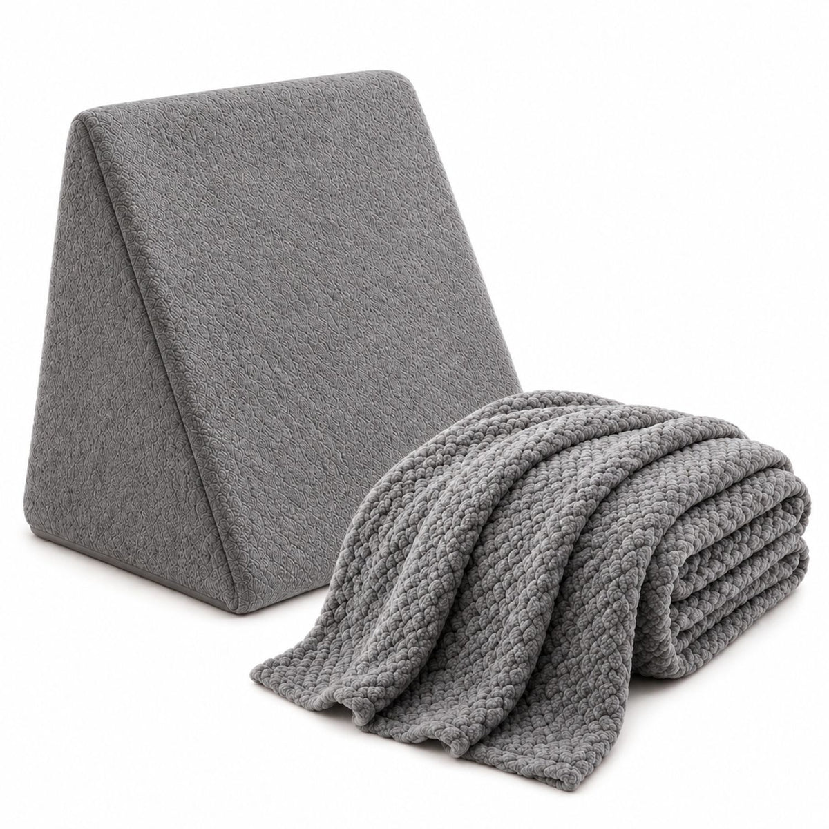 Combo Cojín TV con Cobija Gris 45x48cm Triangular Fondo Entero