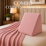 Combo Cojín TV con Cobija Rosada 45x48cm Triangular Fondo Entero