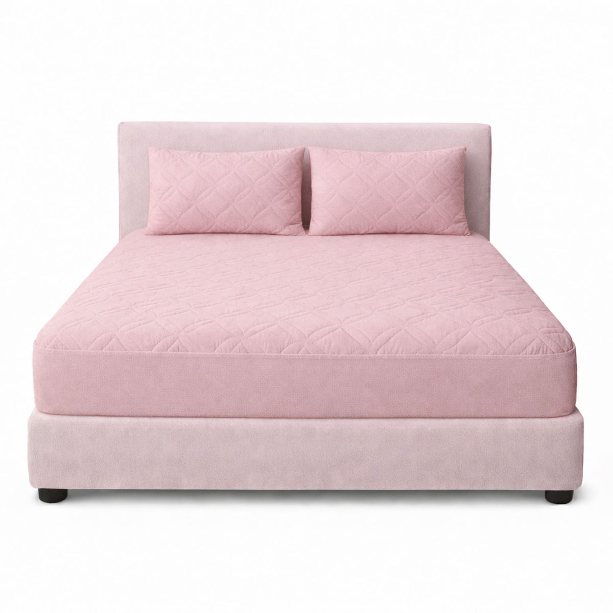 Combo Protector de Colchón y de Almohada Acolchado Rosado para Colchón Sencillo 100 X 190 Cm