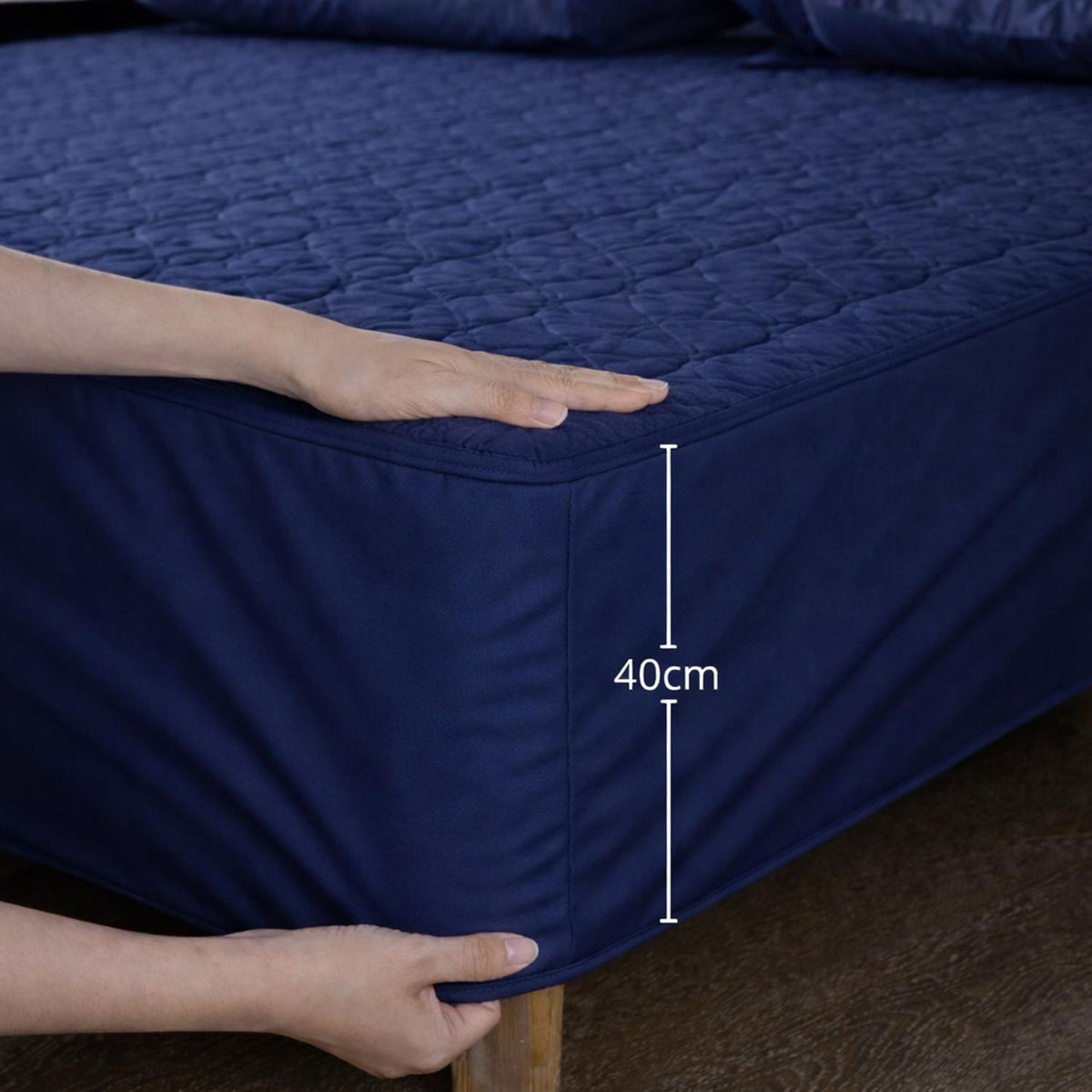 Combo Protector de Colchón y de Almohada Acolchado Azul para Colchón Semidoble 120 X 190 Cm