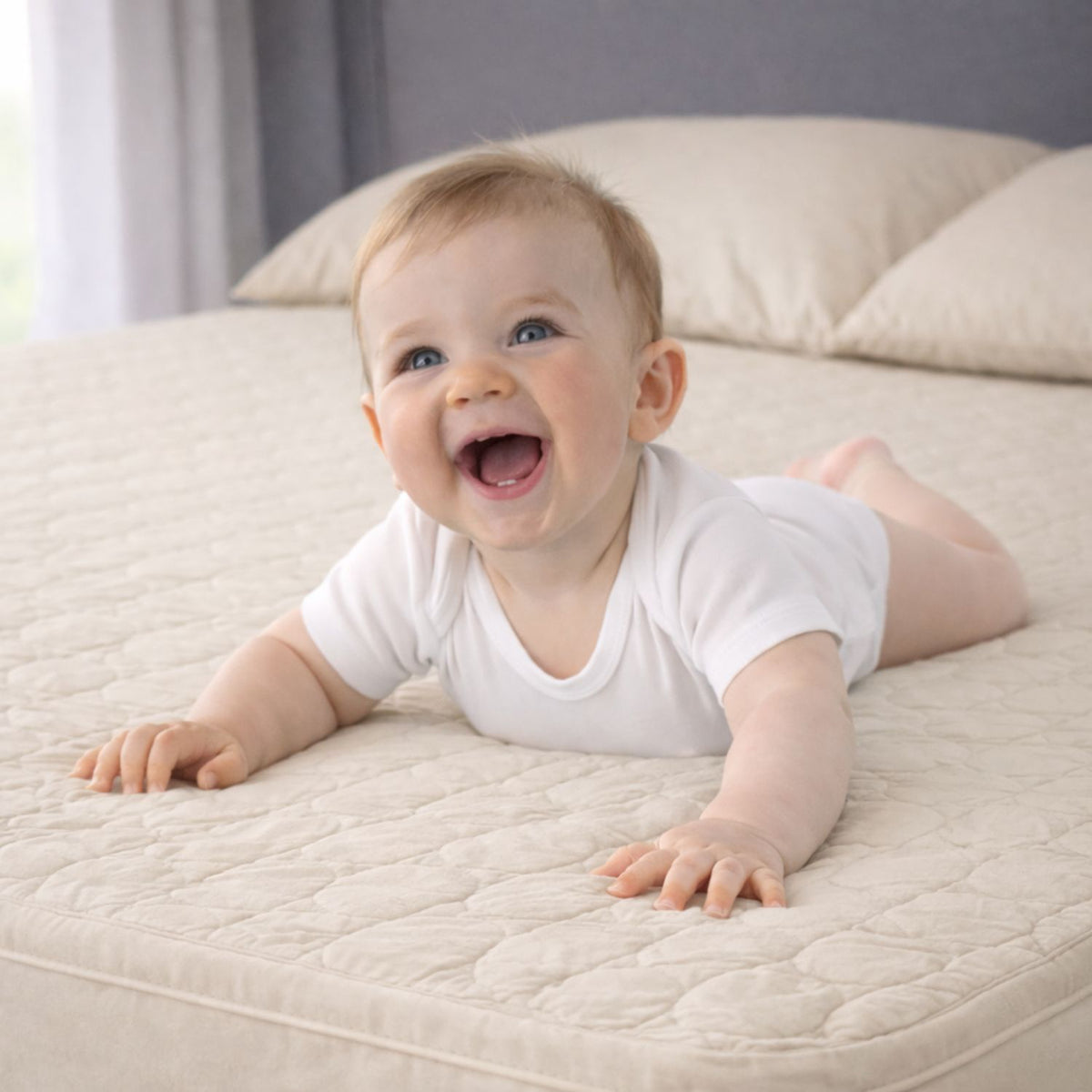 Combo Protector de Colchón y de Almohada Acolchado Beige para Colchón Semidoble 120 X 190 Cm