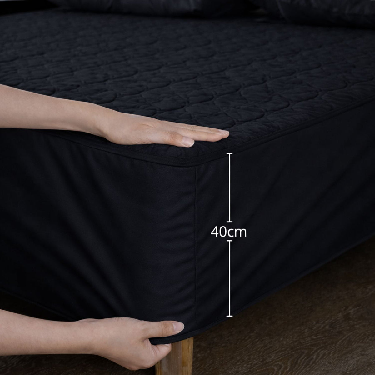 Combo Protector de Colchón y de Almohada Acolchado Negro para Colchón Semidoble 120 X 190 Cm