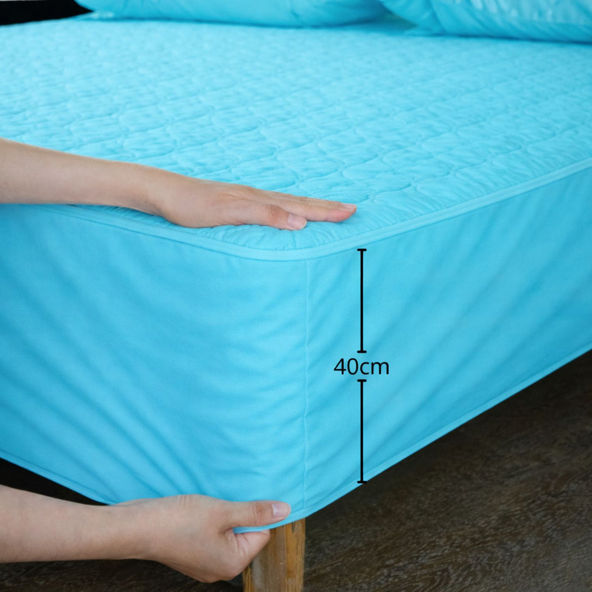 Combo Protector de Colchón y de Almohada Acolchado Turquesa para Colchón Semidoble 120 X 190 Cm