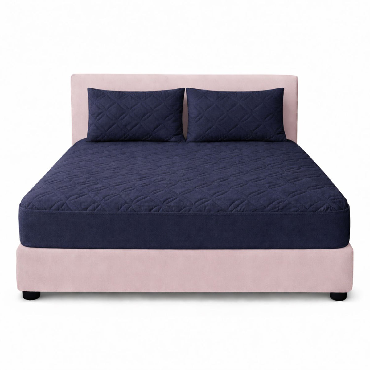 Combo Protector de Colchón y de Almohada Acolchado Azul para Colchón Doble 140 X 190 Cm