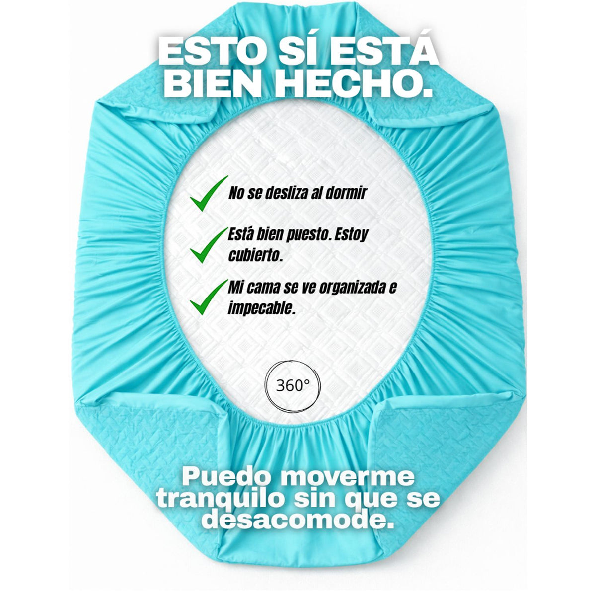 Combo Protector de Colchón y de Almohada Acolchado Turquesa para Colchón Doble 140 X 190 Cm