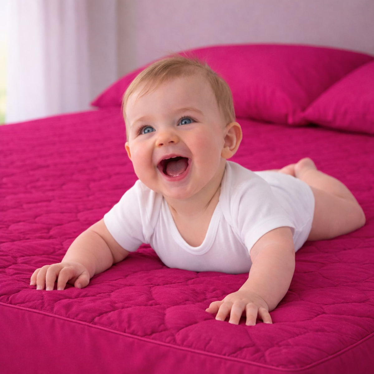 Combo Protector de Colchón y de Almohada Acolchado Fucsia para Colchón King 200 X 200 Cm