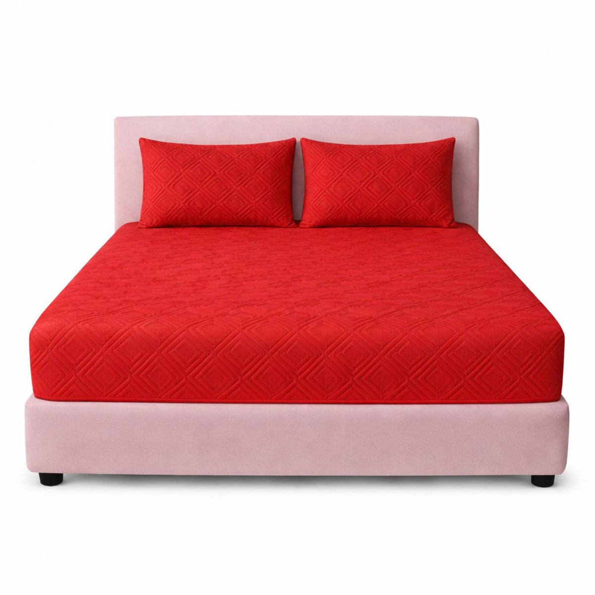 Combo Protector de Colchón y de Almohada Acolchado Rojo para Colchón King 200 X 200 Cm