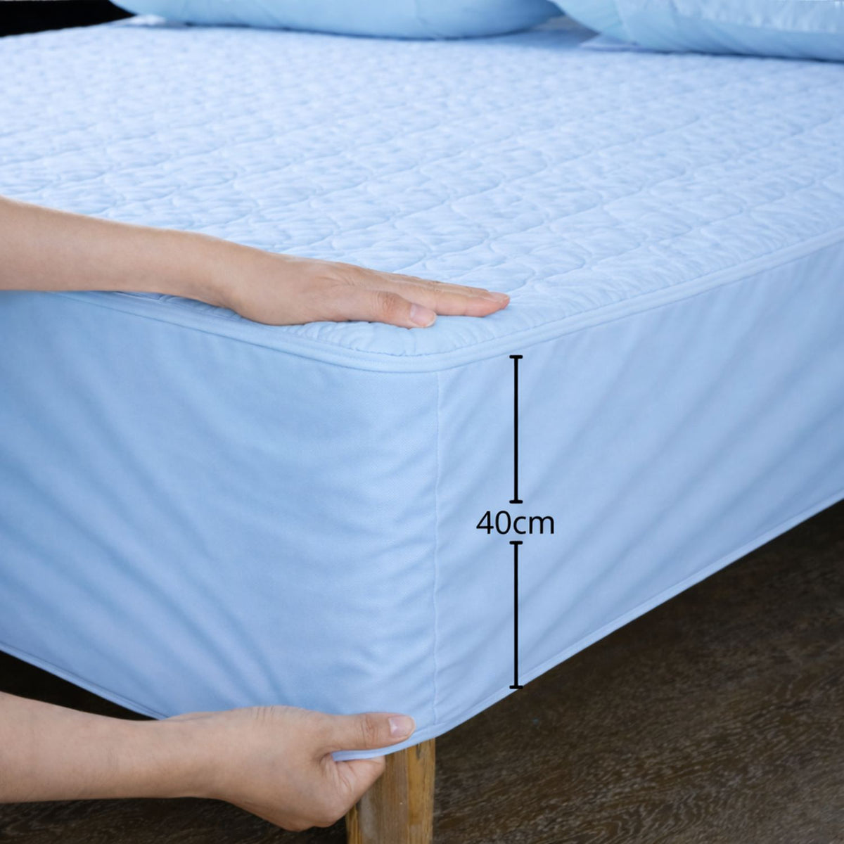 Combo Protector de Colchón y de Almohada Semiantifluido Azul Celeste para Colchón Semidoble 120 X 190 Cm Semi-Antifluido