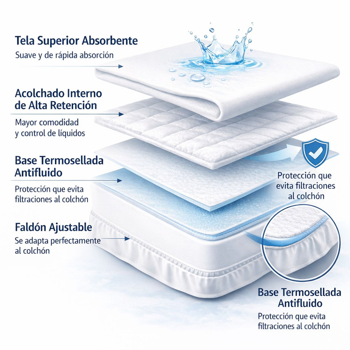Combo Protector de Colchón y de Almohada Semiantifluido Beige para Colchón Queen 160 X 190 Cm Semi-Antifluido