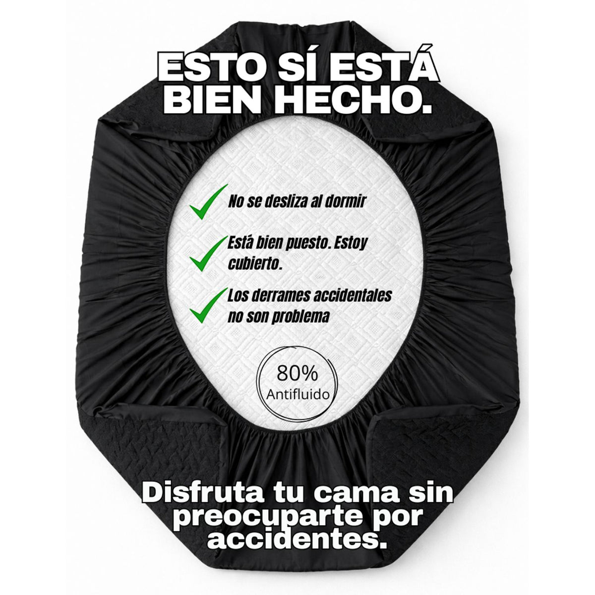 Combo Protector de Colchón y de Almohada Semiantifluido Negro para Colchón Queen 160 X 190 Cm Semi-Antifluido