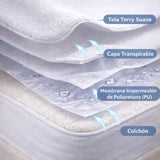 Combo Protector de Colchón y de Almohada Terry Blanco para Colchón Doble 140 X 190 Cm Impermeable