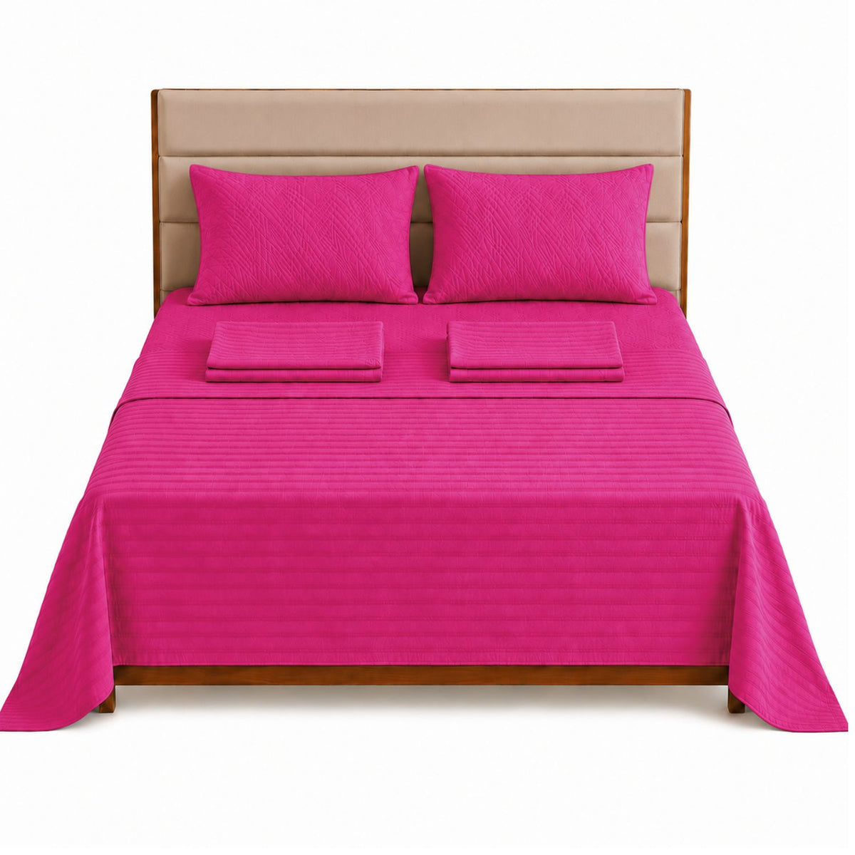 Combo Protector de Colchón y Juego de Sábanas Fucsia para Colchón Sencillo 100 X 190 Cm