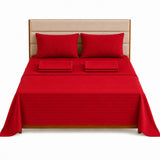 Combo Protector de Colchón y Juego de Sábanas Rojo para Colchón Sencillo 100 X 190 Cm