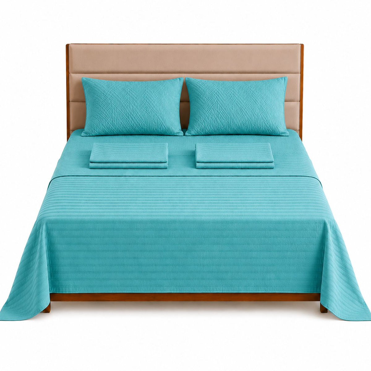 Combo Protector de Colchón y Juego de Sábanas Turquesa para Colchón Sencillo 100 X 190 Cm