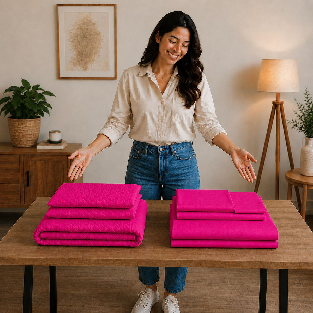 Combo Protector de Colchón y Juego de Sábanas Fucsia para Colchón Semidoble 120 X 190 Cm