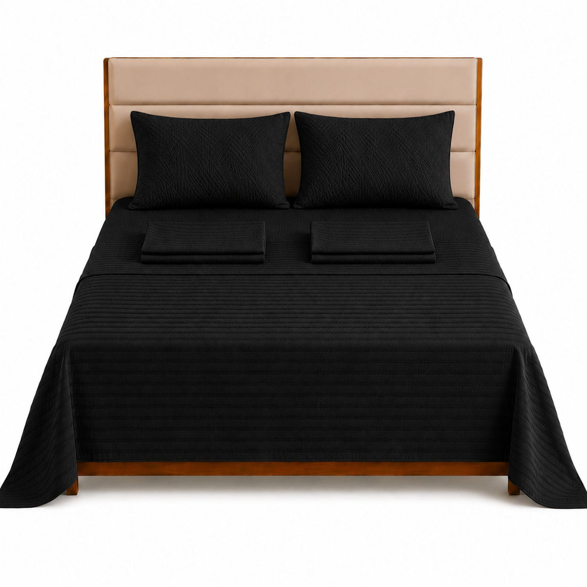Combo Protector de Colchón y Juego de Sábanas Negro para Colchón Semidoble 120 X 190 Cm
