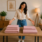 Combo Protector de Colchón y Juego de Sábanas Rosado para Colchón Semidoble 120 X 190 Cm