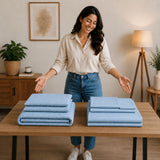 Combo Protector de Colchón y Juego de Sábanas Azul Celeste para Colchón Doble 140 X 190 Cm