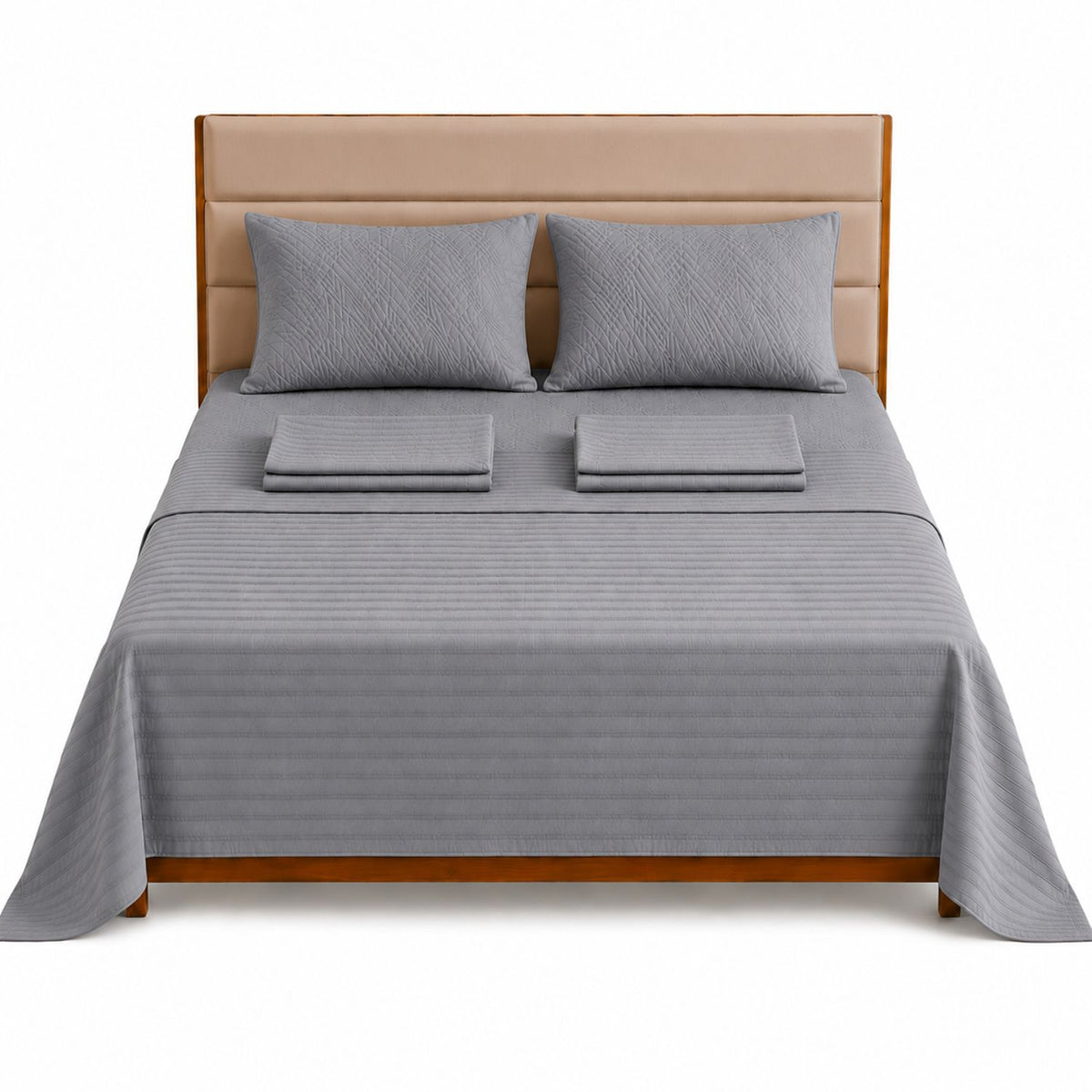 Combo Protector de Colchón y Juego de Sábanas Gris para Colchón Doble 140 X 190 Cm