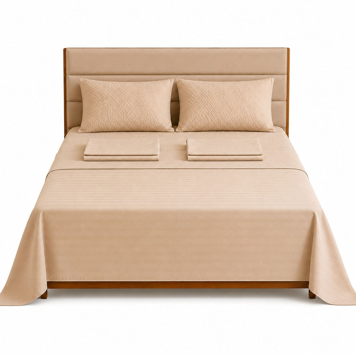 Combo Protector de Colchón y Juego de Sábanas Beige para Colchón Queen 160 X 190 Cm