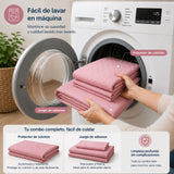 Combo Protector de Colchón y Juego de Sábanas Rosado para Colchón Queen 160 X 190 Cm