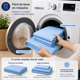 Combo Protector de Colchón y Juego de Sábanas Azul Celeste para Colchón King 200 X 200 Cm