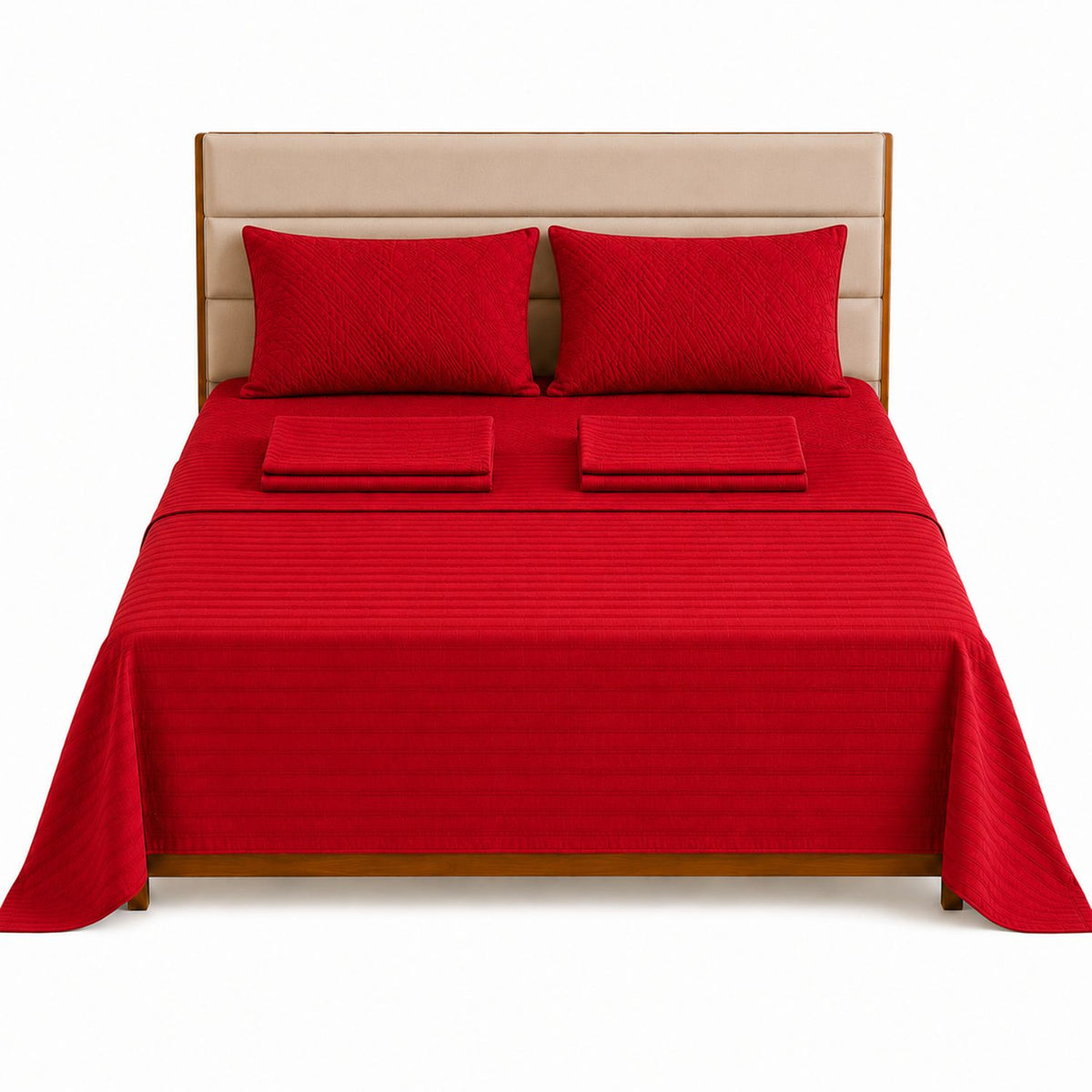 Combo Protector de Colchón y Juego de Sábanas Rojo para Colchón King 200 X 200 Cm