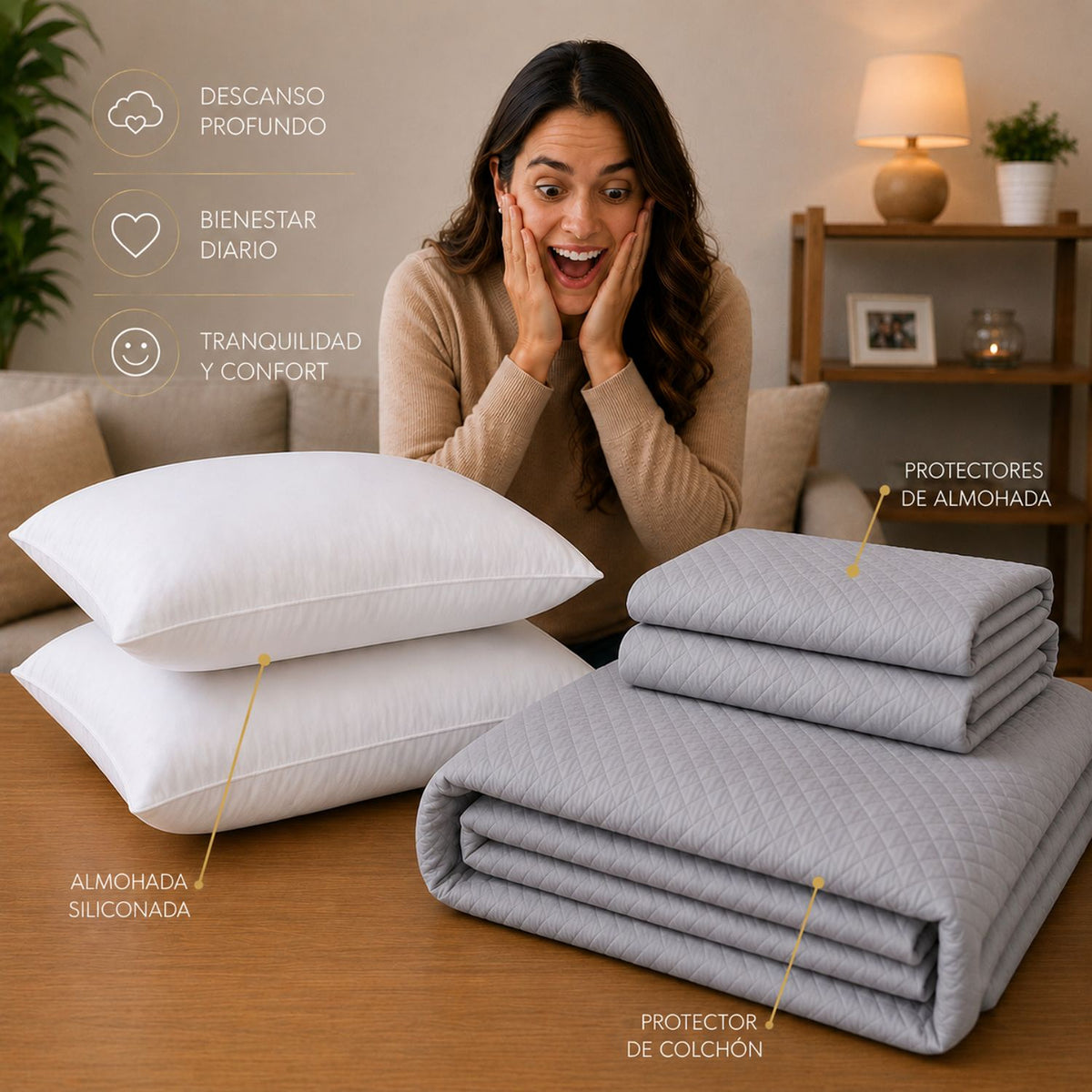 Combo Protector de Colchón y Almohadas Siliconada Gris para Colchón Sencillo 100 X 190 Cm