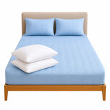 Combo Protector de Colchón y Almohadas Siliconada Azul Celeste para Colchón Semidoble 120 X 190 Cm