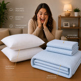 Combo Protector de Colchón y Almohadas Siliconada Azul Celeste para Colchón Semidoble 120 X 190 Cm